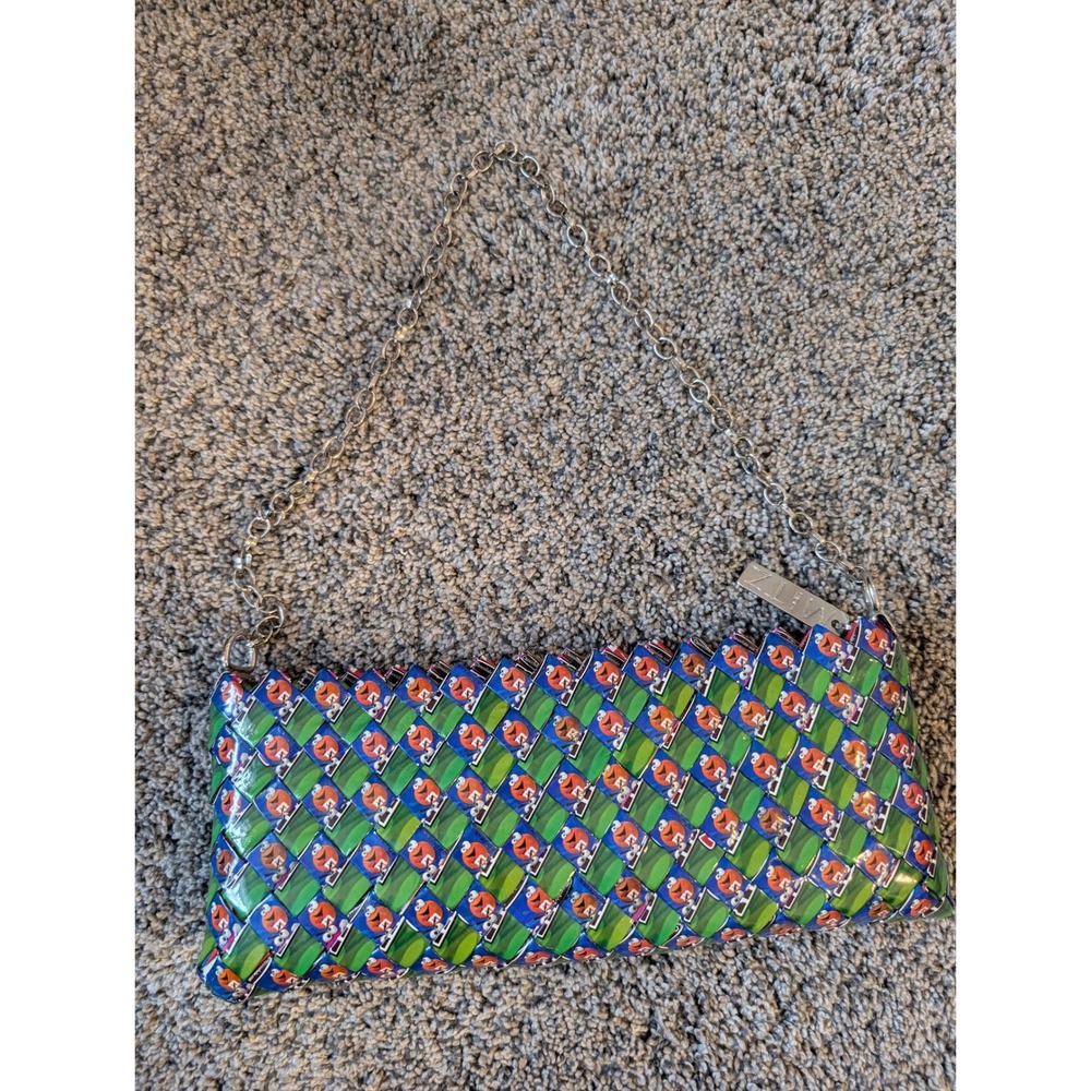MITZ Recycled M&Ms Candy Wrapper Woven Shoulder Bag Silver Chain‎ One of One